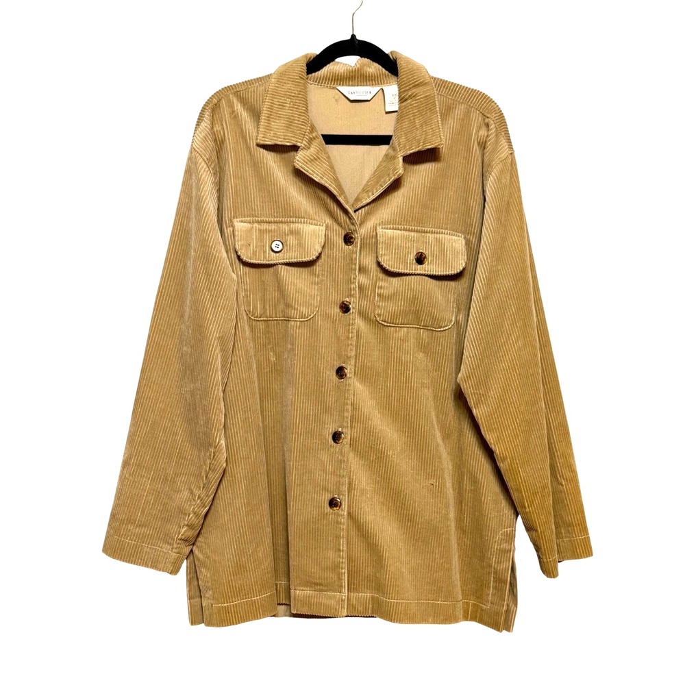 Vtg Wide Wale Corduroy Shacket Shirt Top Womens Sz XL Chore Barn‎ Jacket Neutral